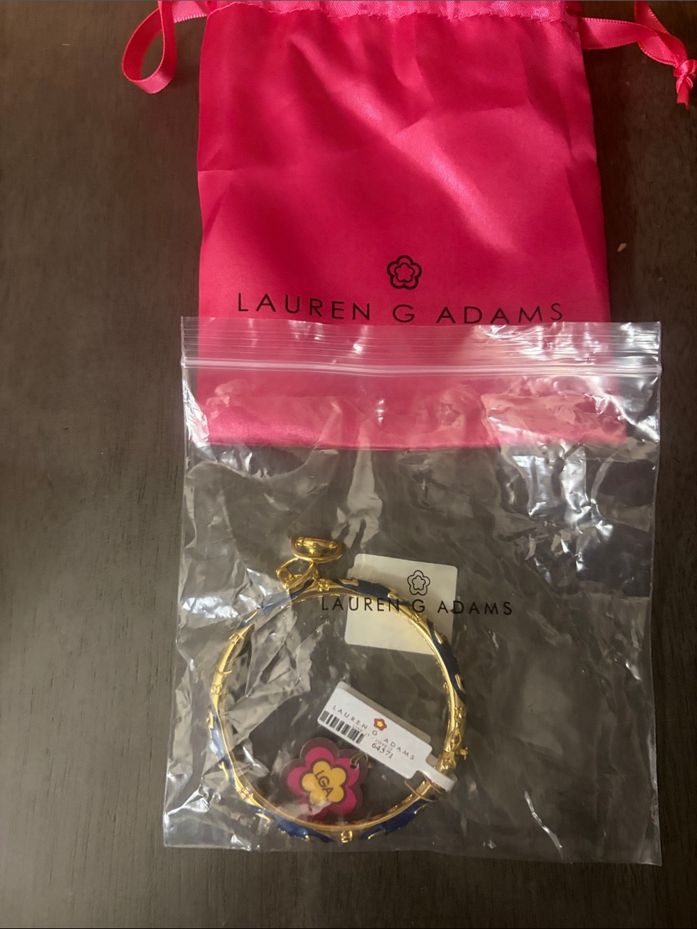 Lauren G Adams Gold and Pink Flower Charm Bangle